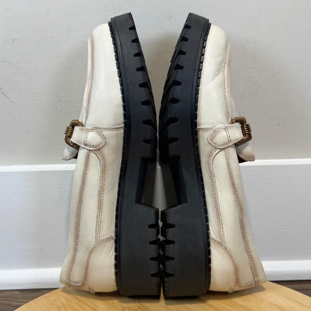 Pikolinos Platform Loafers Womens 40 Cream Leather Lug Sole Chain Chunky Preppy